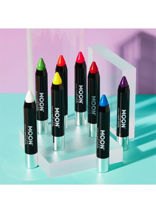 Moon Glow Blacklight Neon Face Paint Stick/Body Crayon makeup for the Face & Body - Intense set of 8 colours - Glows brightly under blacklights - Image 4