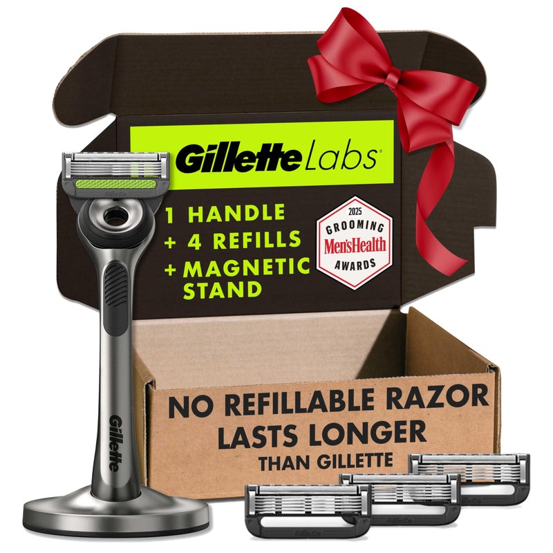 Gillette جيلت لابز مع شريط تقشير من جيلت - 1 مقبض، 4 شفرات حلاقة، هدايا العيد للرجال، تشمل قاعدة مغناطيسية فاخرة - Image 1