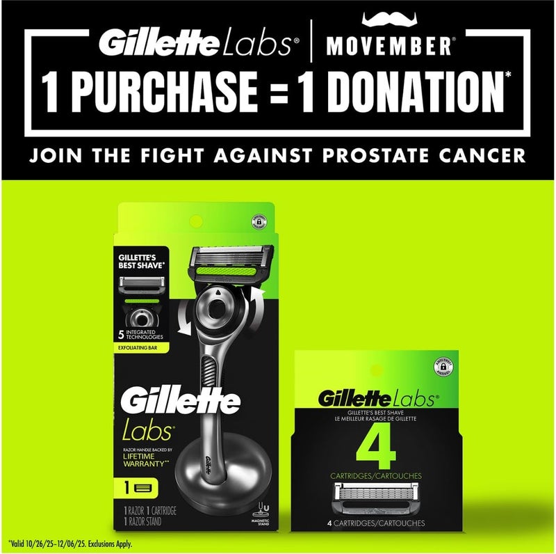 Gillette جيلت لابز مع شريط تقشير من جيلت - 1 مقبض، 4 شفرات حلاقة، هدايا العيد للرجال، تشمل قاعدة مغناطيسية فاخرة - Image 4