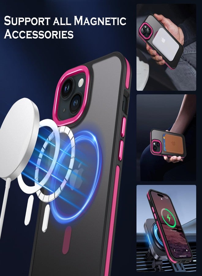 YINLAI جراب YINLAI لهاتف iPhone 15 Plus مقاس 6.7 بوصة، جراب مغناطيسي لهاتف iPhone 15 Plus [متوافق مع Magsafe]، نحيف، شفاف، غير لامع، مقاوم للصدمات، غطاء خلفي واقٍ، أسود/وردي فاقع - Image 4