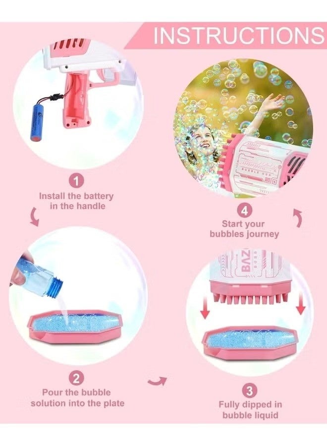 TOY GARDEN 69-Hole Bubble Gun Machine with Lights | Pink Bubble Blower for Kids & Adults | Includes Bubble Solution | Perfect for Birthday, Wedding, and Party Fun - Image 4