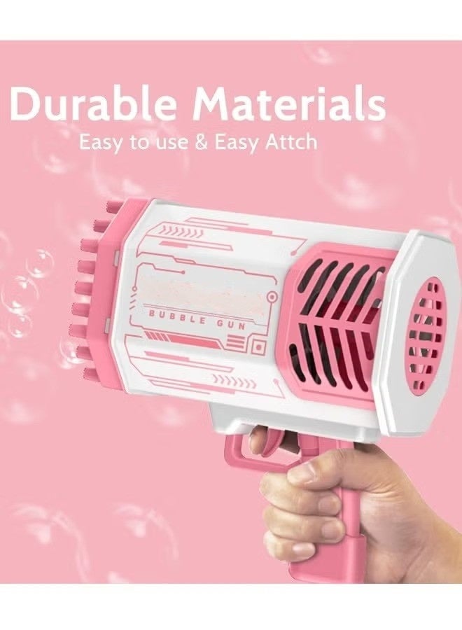 TOY GARDEN 69-Hole Bubble Gun Machine with Lights | Pink Bubble Blower for Kids & Adults | Includes Bubble Solution | Perfect for Birthday, Wedding, and Party Fun - Image 3