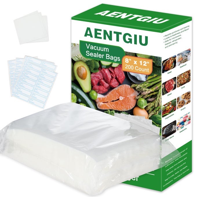 200 VACUUM SEALER BAGS FOR FOOD 8X12 INCH THICK BPA FREE VACUUM SEALER STORAGE BAGS COMPATIBLE WITH ALL VAC MACHINES FOOD SAVER SEAL A MEAL WESTON COMMERCIAL GRADE PRECUT PREP SOUS VIDE BAGS
