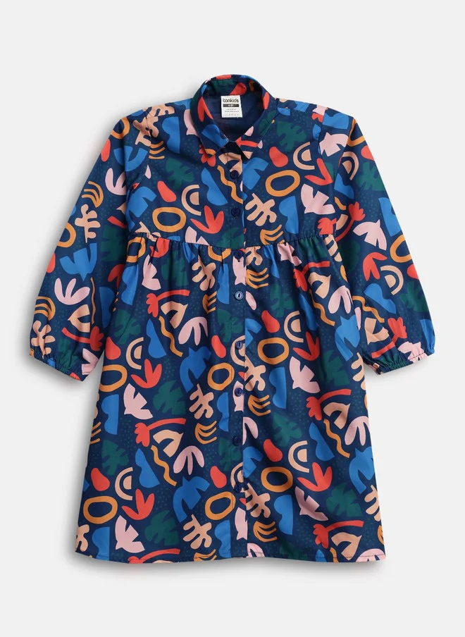 بونكيدز BONKIDS Girls Floral Print Cotton Shirt Dress