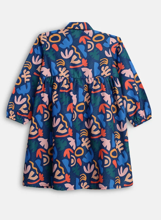 بونكيدز BONKIDS Girls Floral Print Cotton Shirt Dress