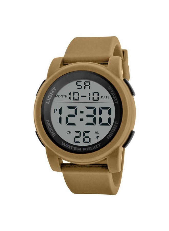 Shocknshop Shocknshop Rubber Led Digital Sports Multi Functional Dial Watch For Men Boys (White Dial & Beige Colored Strap) -Wch46, Beige Band  - Image 1