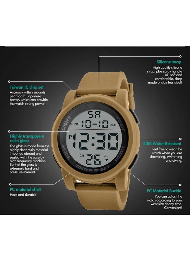 Shocknshop Shocknshop Rubber Led Digital Sports Multi Functional Dial Watch For Men Boys (White Dial & Beige Colored Strap) -Wch46, Beige Band  - Image 5