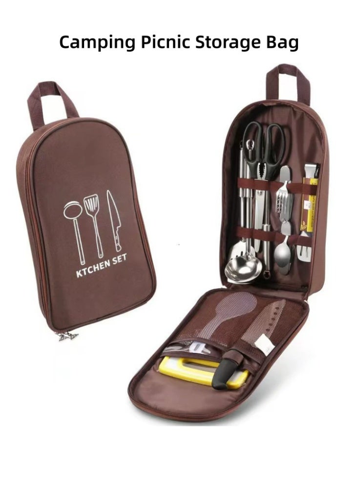 Camping Kitchen Utensil Organizer Bag | Portable and Compact Storage Tote | Durable Brown - Image 1