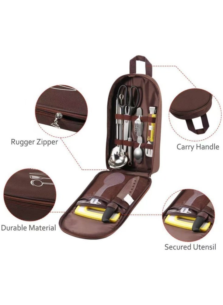 Camping Kitchen Utensil Organizer Bag | Portable and Compact Storage Tote | Durable Brown - Image 2