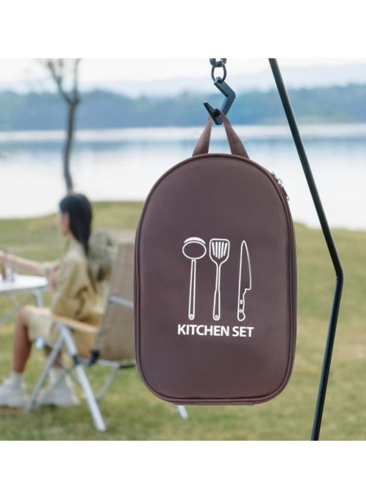 Camping Kitchen Utensil Organizer Bag | Portable and Compact Storage Tote | Durable Brown - Image 4