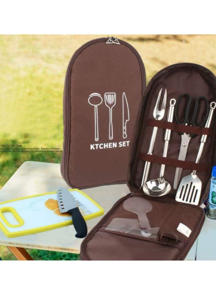 Camping Kitchen Utensil Organizer Bag | Portable and Compact Storage Tote | Durable Brown - Image 3