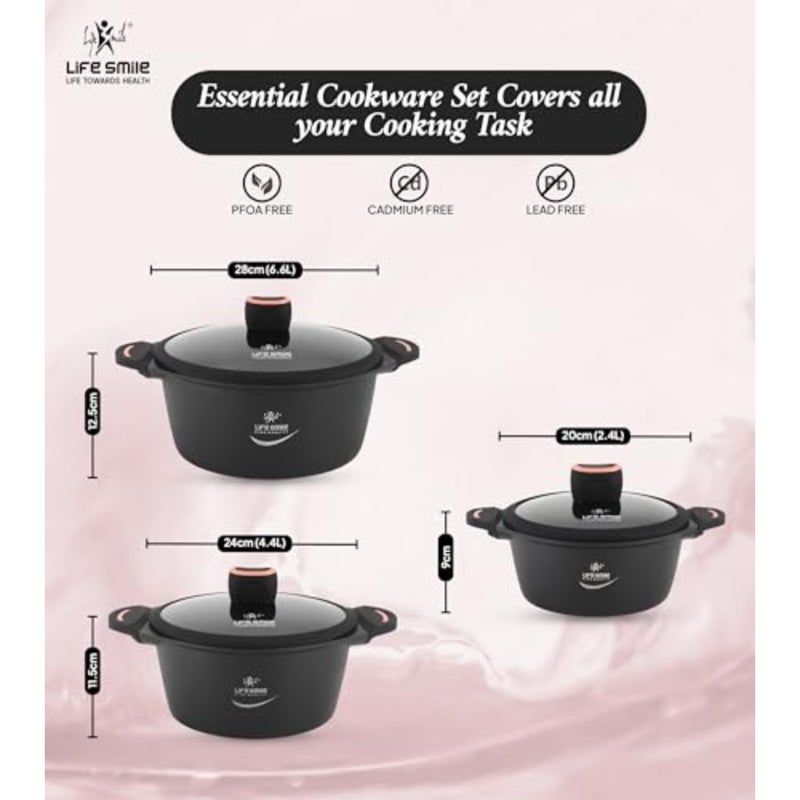 6Pcs Non-Stick Cookware Sets-Titanium PEEK Coating Cookwares, Cooking Set Non-Stick Includes 20/24/28cm Soup Pot with Lid, Oven Safe Kitchen Cooking Pot - Image 3