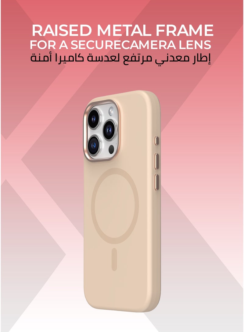 زوندا كفر بيور ايفون 16 برو ماكس ماج سيف لون صحراوي - بطانة داخلية من المايكروفايبر لحماية من الخدوش،إطار كاميرا معدني مرتفع لحماية العدسة، مصنوع من السيليكون السائل مع طبقة مقاومة  للبصمات، متوافق مع ملحقات MagSafe - Image 4