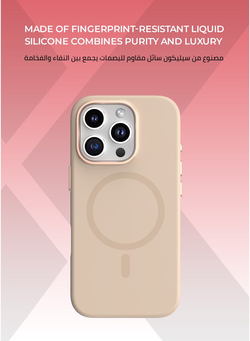 زوندا كفر بيور ايفون 16 برو ماكس ماج سيف لون صحراوي - بطانة داخلية من المايكروفايبر لحماية من الخدوش،إطار كاميرا معدني مرتفع لحماية العدسة، مصنوع من السيليكون السائل مع طبقة مقاومة  للبصمات، متوافق مع ملحقات MagSafe - Image 2