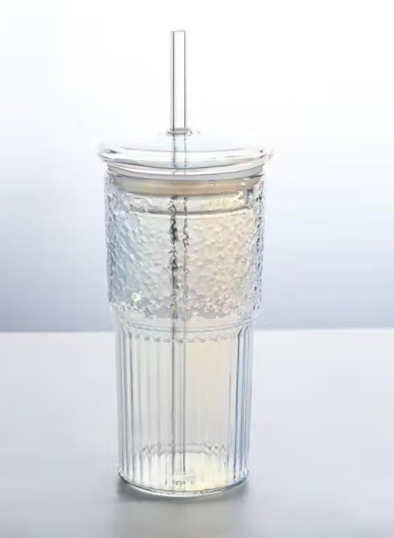 Jingke Glass Cup Straw Cup Flower and Fruit Tea Cup Coffee Cup 650ml - Image 1