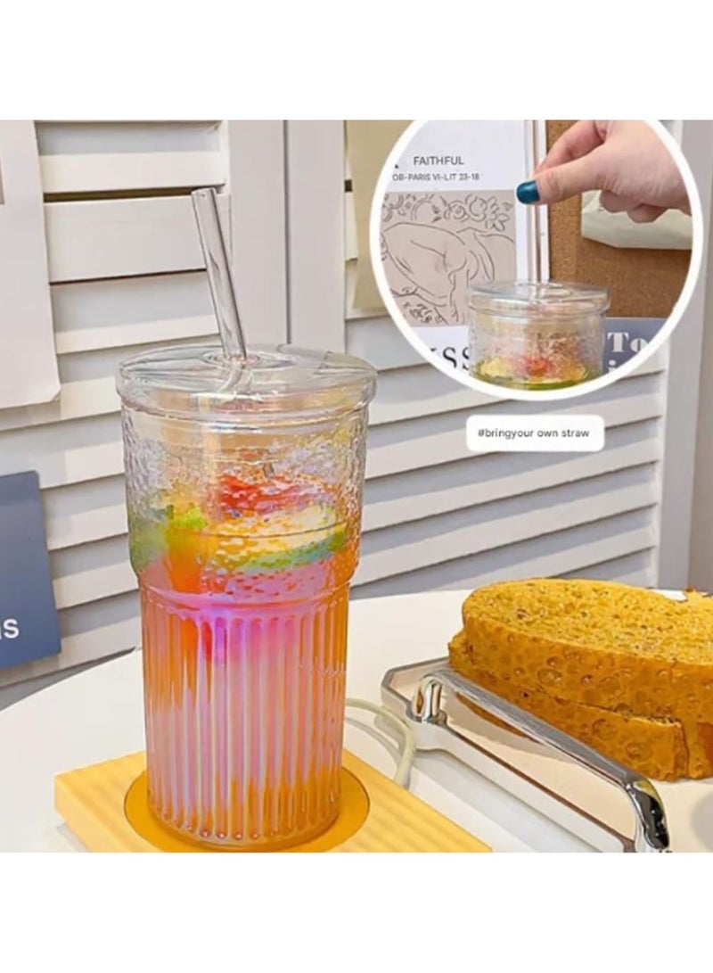Jingke Glass Cup Straw Cup Flower and Fruit Tea Cup Coffee Cup 650ml - Image 2