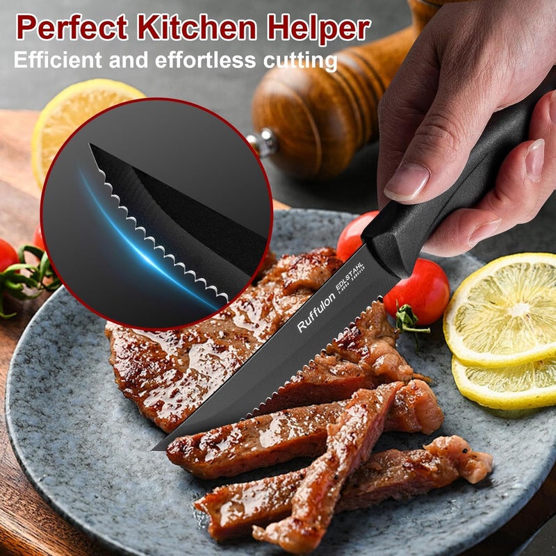 Ruffulon Steak Knives,Steak Knife Set of 4,Serrated Edge Stainless Steel Steak Knives,Sharp Dinner Knives With Ergonomic Handle,Kitchen Knife Set For Home, Restaurant,Dishwasher Safe,Rust-Proof - Image 4