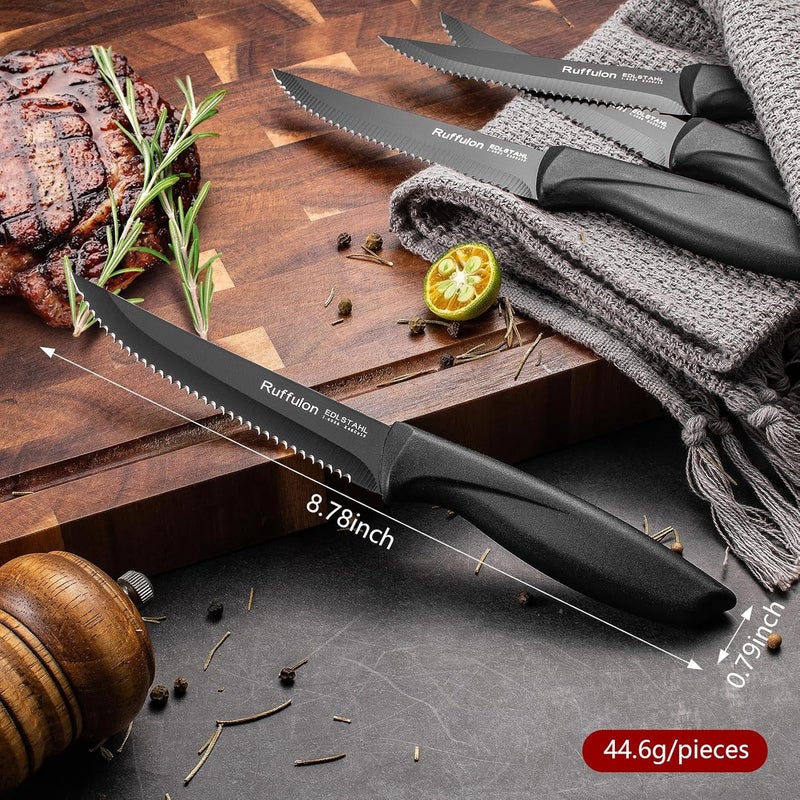 Ruffulon Steak Knives,Steak Knife Set of 4,Serrated Edge Stainless Steel Steak Knives,Sharp Dinner Knives With Ergonomic Handle,Kitchen Knife Set For Home, Restaurant,Dishwasher Safe,Rust-Proof - Image 3