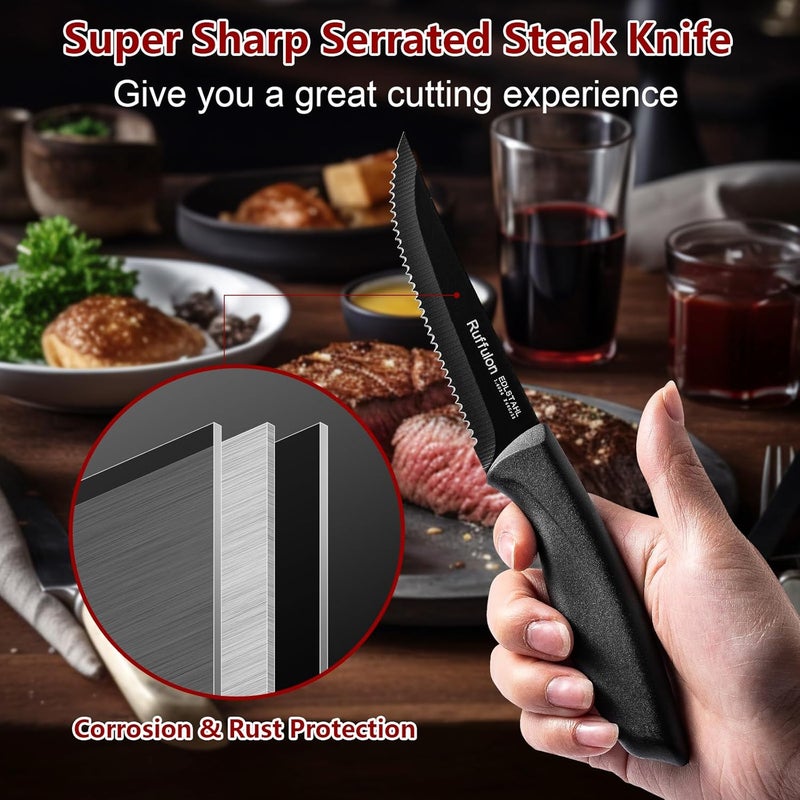 Ruffulon Steak Knives,Steak Knife Set of 4,Serrated Edge Stainless Steel Steak Knives,Sharp Dinner Knives With Ergonomic Handle,Kitchen Knife Set For Home, Restaurant,Dishwasher Safe,Rust-Proof - Image 5