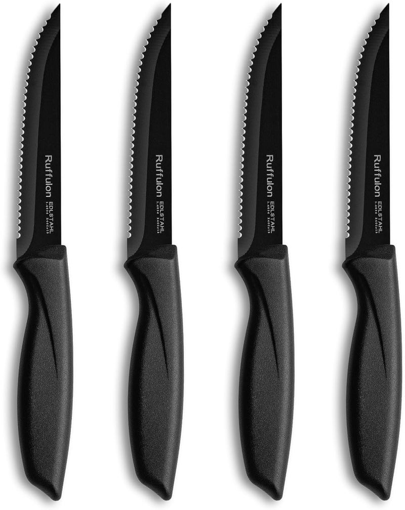 Ruffulon Steak Knives,Steak Knife Set of 4,Serrated Edge Stainless Steel Steak Knives,Sharp Dinner Knives With Ergonomic Handle,Kitchen Knife Set For Home, Restaurant,Dishwasher Safe,Rust-Proof - Image 1