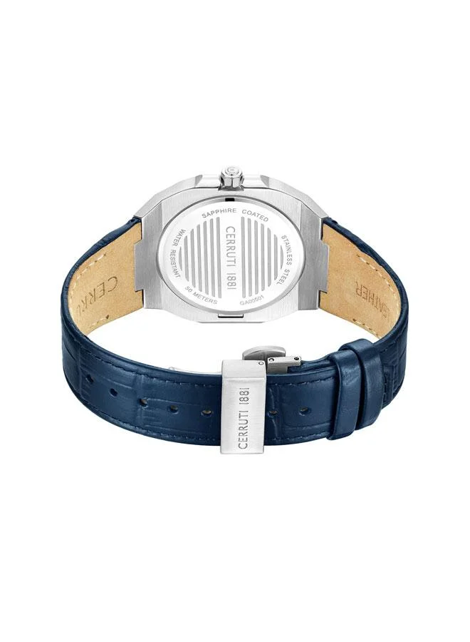 CERRUTI 1881 Leadri Men's 42mm Analog Watch with Croco Blue Premium Leather Strap, White Enamel Dial