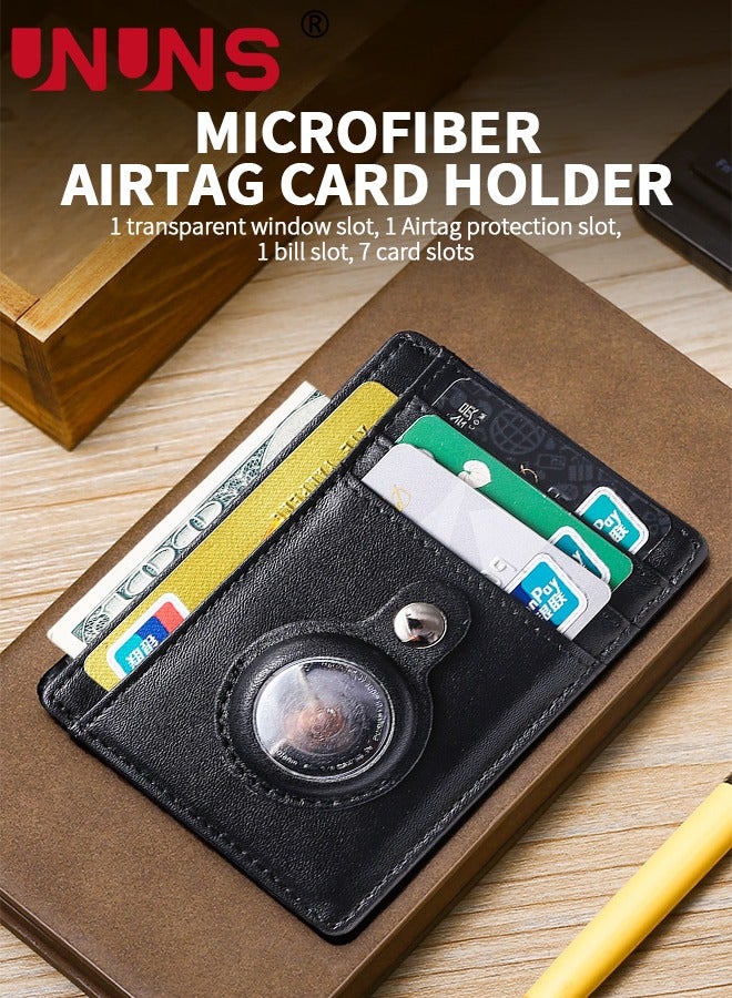 UNUNS Airtag Wallet For Men,Slim Minimalist Wallet For Apple Air Tag,Carbon Fiber RFID Blocking Cash Credit Card Wallet With Airtag Holder,ID Window,Card Slots,Money Clip  - Image 2