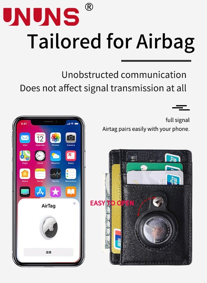 UNUNS Airtag Wallet For Men,Slim Minimalist Wallet For Apple Air Tag,Carbon Fiber RFID Blocking Cash Credit Card Wallet With Airtag Holder,ID Window,Card Slots,Money Clip  - Image 3