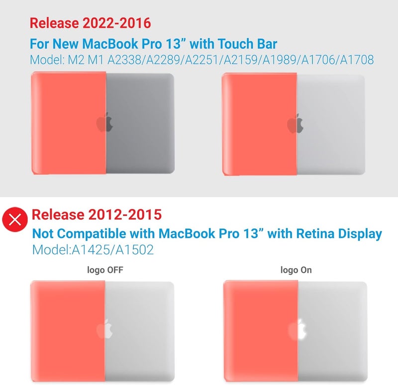 I Benzer Compatible with 2025 2024 M2 MacBook Pro 13 Inch Case 2025-2016 M1 A2338 A2289 A2251 A2159 A1989 A1706 A1708, Hard Shell Case & Keyboard Cover for Mac Pro 13, Coral Orange, T13LCOR+1 - Image 4