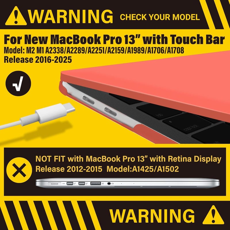 I Benzer Compatible with 2025 2024 M2 MacBook Pro 13 Inch Case 2025-2016 M1 A2338 A2289 A2251 A2159 A1989 A1706 A1708, Hard Shell Case & Keyboard Cover for Mac Pro 13, Coral Orange, T13LCOR+1 - Image 3