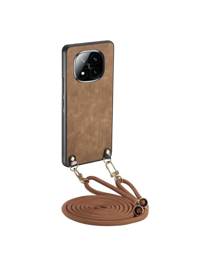 The Bros Case For Xiaomi Redmi Note 14 Pro 5G Vintage Leather PC Back Cover Phone Case with Crossbody Strap