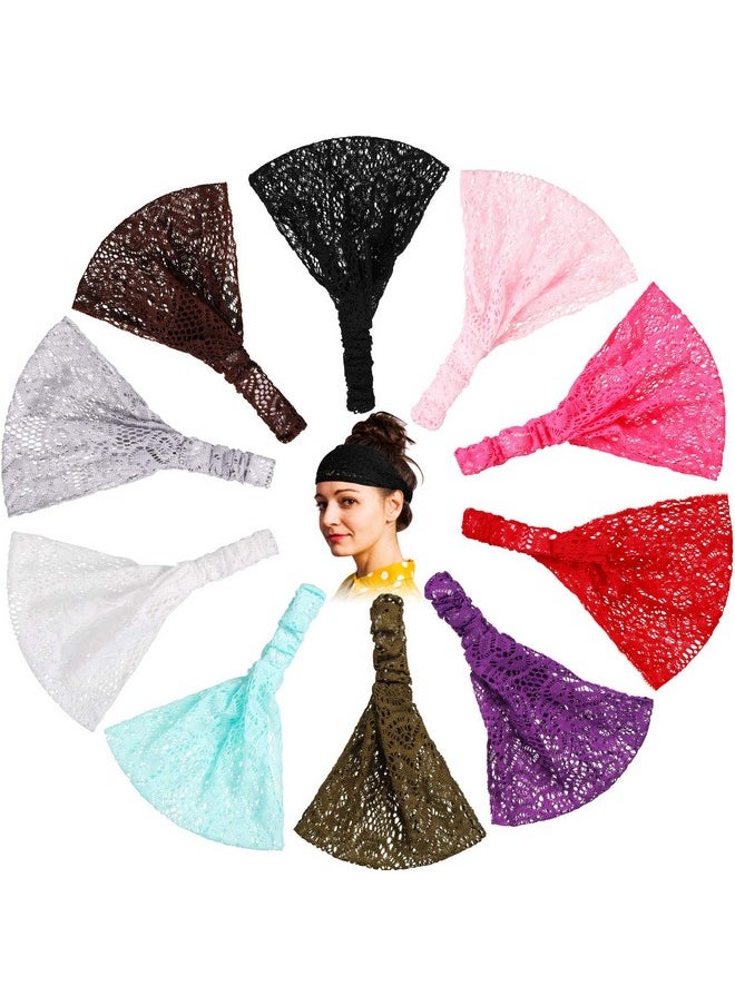 WILLBOND WILLBOND 10 Pieces Lace Elastic Headwrap Lace Elastic Headbands Boho Bandana Bohemian Headband Hair Accessories for Women, 10 Colors  - Image 1
