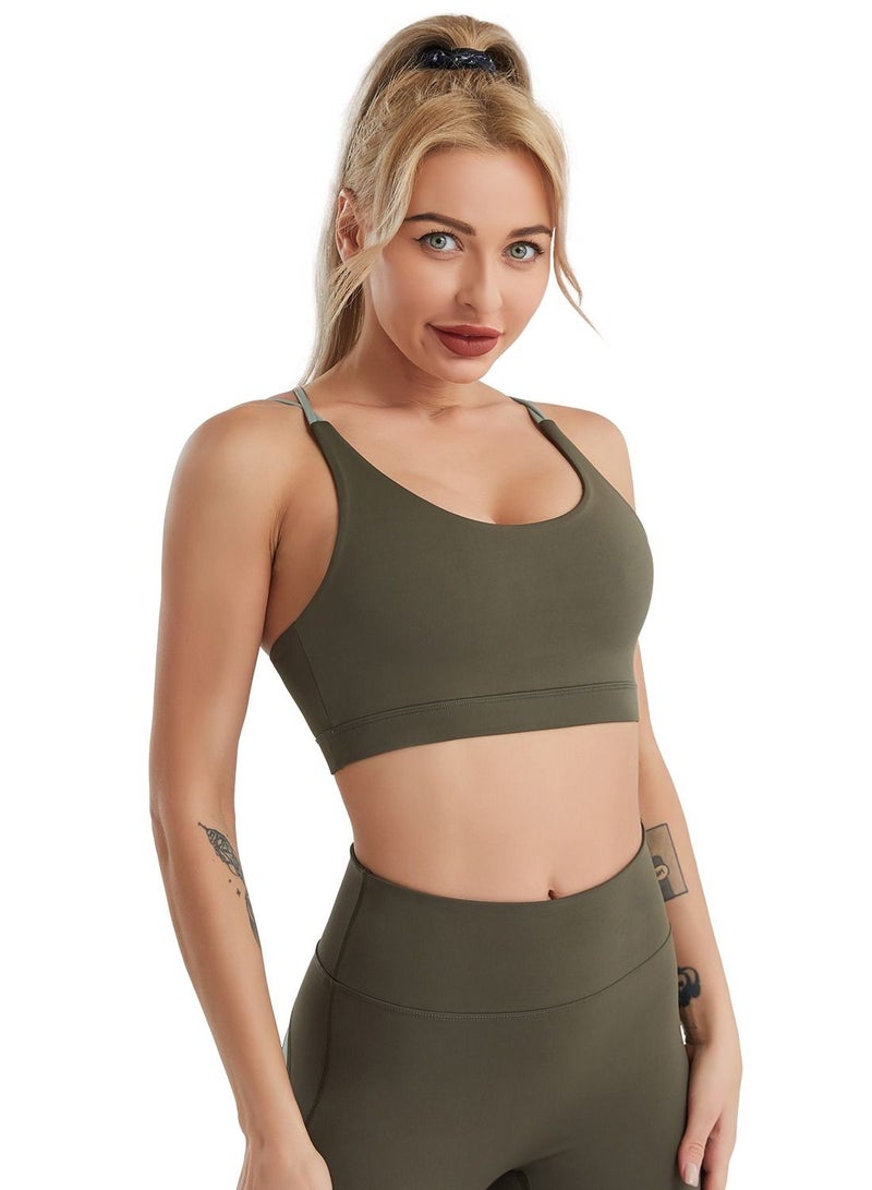 Loquat Women Quick Dry Breathable Yoga Bra Army Green - Image 1