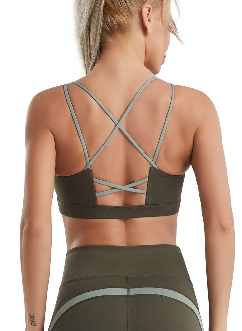 Loquat Women Quick Dry Breathable Yoga Bra Army Green - Image 2