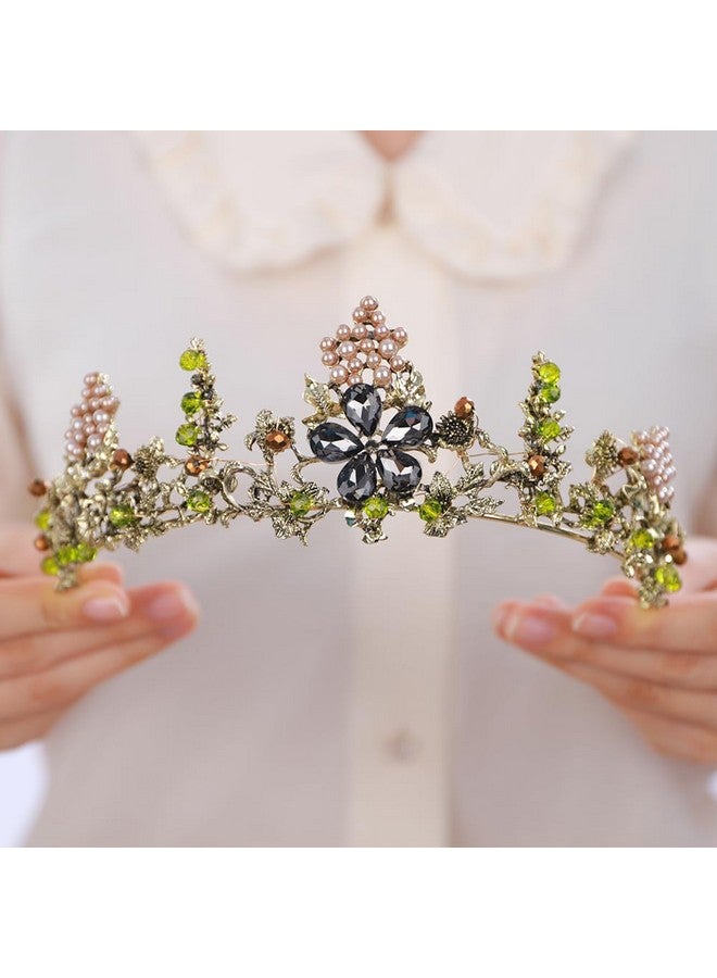 BERYUAN Green Baroque Rhinestone Pearl Headband, Crystal Bride Headpiece For Women Girls, Vintage Queen Flower Hair Accessories, Bridal Hair Accessories For Special Occasions - Image 2