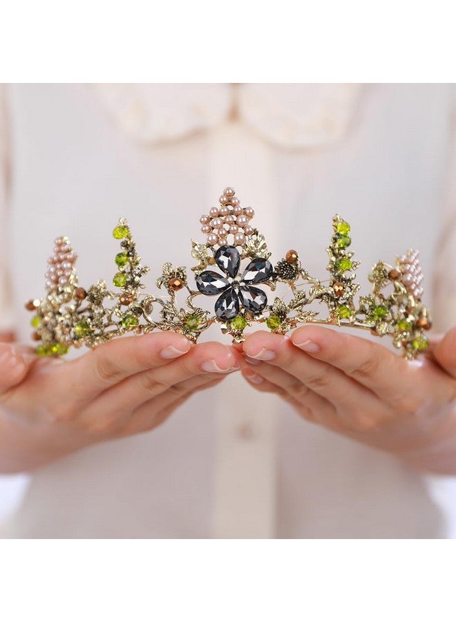 BERYUAN Green Baroque Rhinestone Pearl Headband, Crystal Bride Headpiece For Women Girls, Vintage Queen Flower Hair Accessories, Bridal Hair Accessories For Special Occasions - Image 1