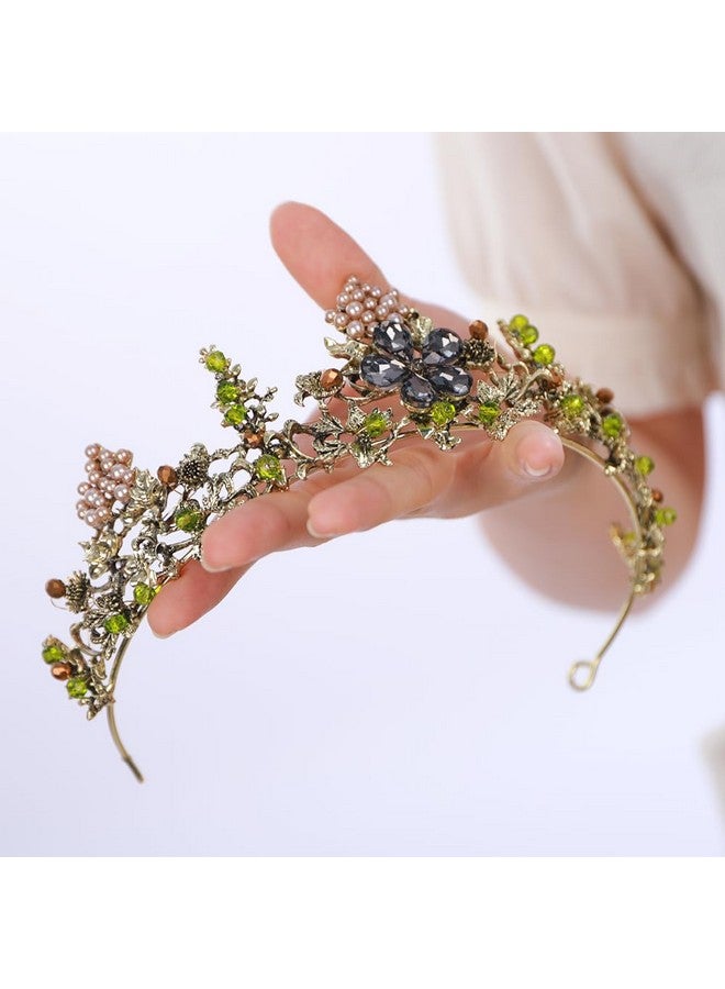 BERYUAN Green Baroque Rhinestone Pearl Headband, Crystal Bride Headpiece For Women Girls, Vintage Queen Flower Hair Accessories, Bridal Hair Accessories For Special Occasions - Image 4