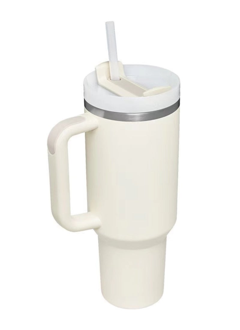 Generic - 40 oz Tumbler with Handle and Straw Lid | Leakproof | Insulated Cup Reusable Premium Stainless Steel Water Bottle | Cupholder Friendly | Gifts for Women&Men (White) - Image 1