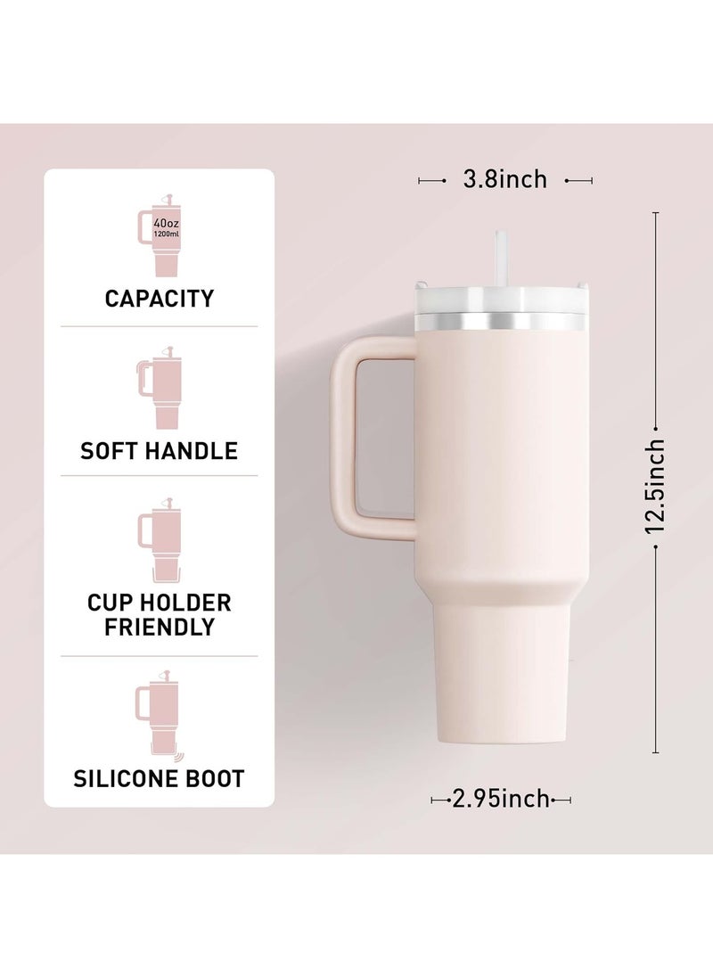 Generic - 40 oz Tumbler with Handle and Straw Lid | Leakproof | Insulated Cup Reusable Premium Stainless Steel Water Bottle | Cupholder Friendly | Gifts for Women&Men (White) - Image 1