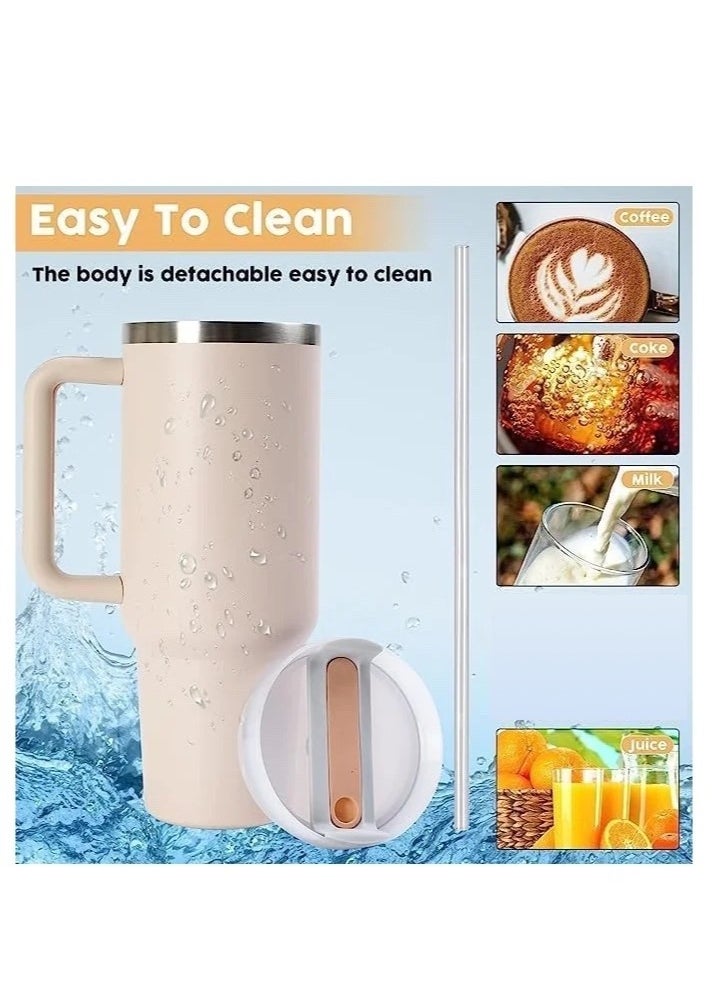 Generic - 40 oz Tumbler with Handle and Straw Lid | Leakproof | Insulated Cup Reusable Premium Stainless Steel Water Bottle | Cupholder Friendly | Gifts for Women&Men (White) - Image 1
