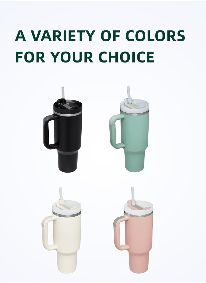 Generic - 40 oz Tumbler with Handle and Straw Lid | Leakproof | Insulated Cup Reusable Premium Stainless Steel Water Bottle | Cupholder Friendly | Gifts for Women&Men (White) - Image 1