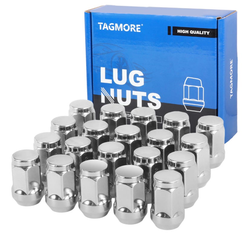 TAGMORE 20pcs 1/2"-20 Lug Nuts - Compatible with 1987-2018 Jeep Wrangler, 1993-2010 Grand Cherokee, 1994-2001 Dodge Ram 1500, 1991-2019 Ford Explorer, One-Piece Design Factory Chrome Wheel Lug Nut Set - Image 1