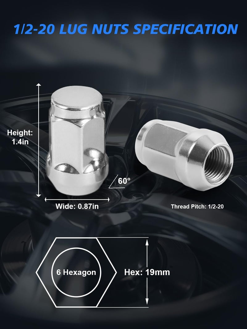 TAGMORE 20pcs 1/2"-20 Lug Nuts - Compatible with 1987-2018 Jeep Wrangler, 1993-2010 Grand Cherokee, 1994-2001 Dodge Ram 1500, 1991-2019 Ford Explorer, One-Piece Design Factory Chrome Wheel Lug Nut Set - Image 2