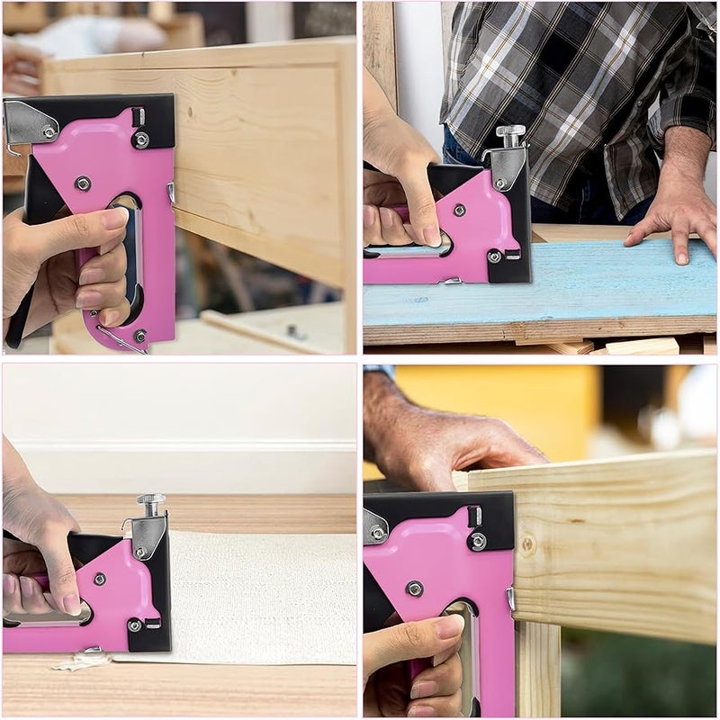 Evertools 3 in 1 Pink Staple Guns Heavy Duty staplers with 600 Pieces Nail Gun for Cable, Fabric, Wall, Material Repair, DIY Manual Stapler - Image 4