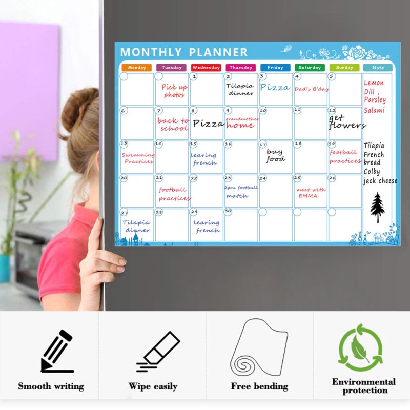Magnetic Dry Erase Calendar Whiteboard Fridge Magnet Flexible Daily Message Stickers with 3 Board Pen 1 Eraser for Weekly Monthly Organizer Schedule Planner To Do List Notepad Wall Set A3 16.5*11.8in - Image 4