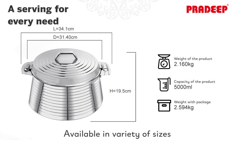 Pradeep SAROVAR Stainless Steel Serving Casserole, Set of 1, 5000 ml, Silver - Image 4