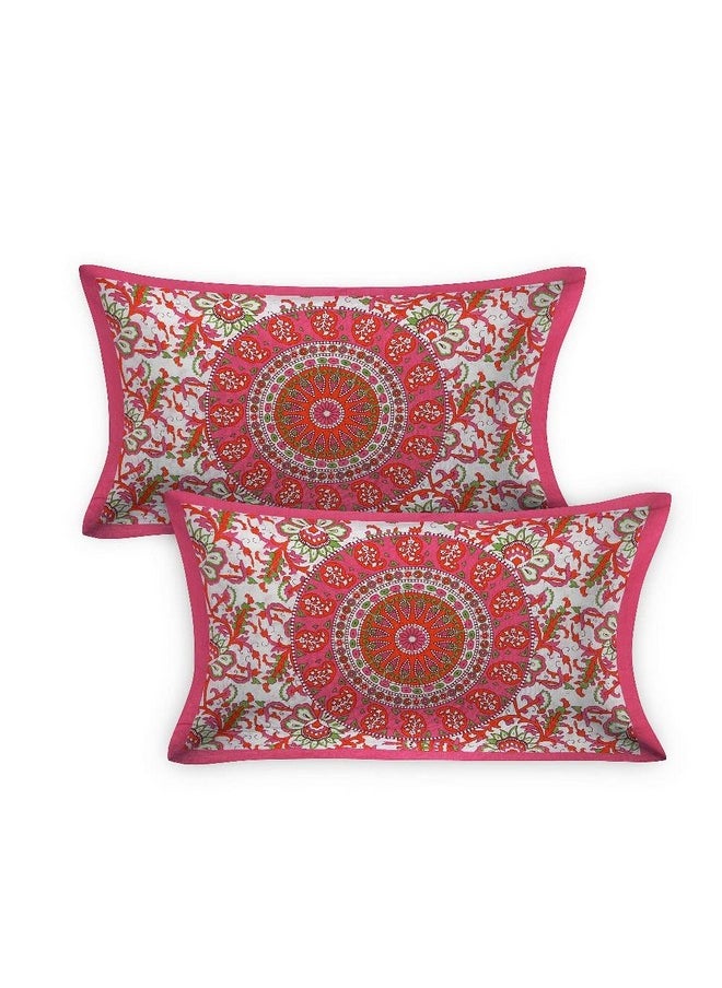 راجاستانكارت - RajasthaniKart® Comfort Rajasthani Jaipuri التقليدي طباعة Sanganeri 144 TC 100% قطن ملاءة سرير مزدوجة مع 2 غطاء وسادة (مزدوج، وردي) - Image 1