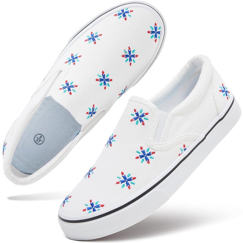 hash bubbie Women's Canvas Slip On Shoes Fashion Sneakers Flats Shoes White Canvas Shoes(White-Blue.US10) - Image 1