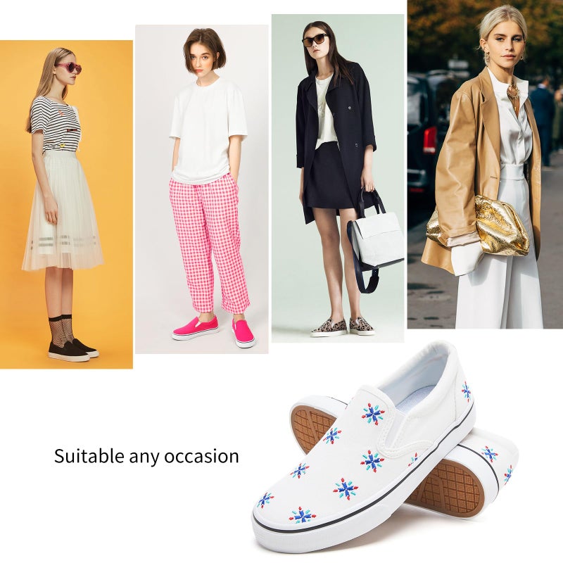 hash bubbie Women's Canvas Slip On Shoes Fashion Sneakers Flats Shoes White Canvas Shoes(White-Blue.US10) - Image 4