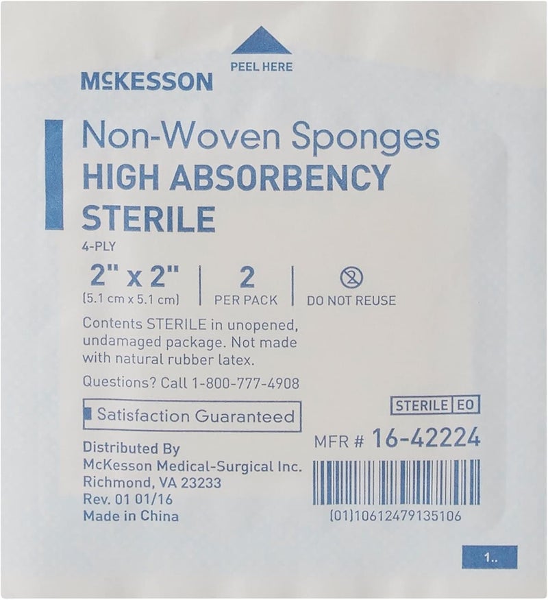McKesson إسفنجات مكيسون غير المنسوجة المعقمة 4 طبقات عالية الامتصاص بوليستر-رايون 2 × 2 بوصة 100 قطعة - Image 4