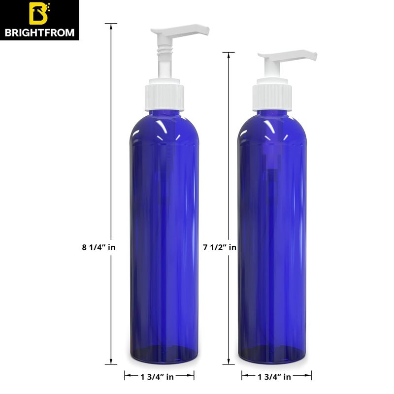 BRIGHTFROM Empty Lotion Pump Bottles, 8 Oz BPA-Free Refillable Plastic Containers, PETE1 Cobalt-Blue, Great for - Soap, Shampoo, Lotions, Liquid Body Soap, Creams and Massage Oil's (Pack of 2) - Image 3